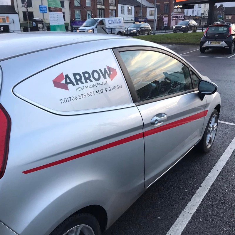 Arrow Pest Management branded silver car